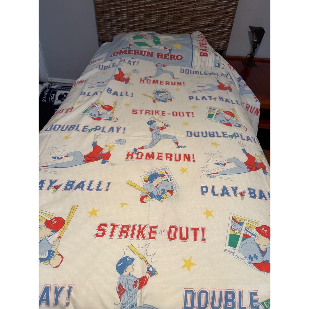 Vintage Jay Franco & Sons Baseball Flat Sheet & Pillowcase Set Single Bed